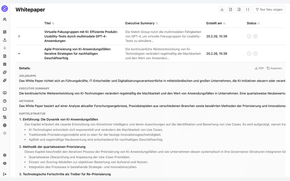 Noutdated Whitepaper-Generator — KI-gestützte Whitepaper-Entwürfe mit Executive Summary und Struktur